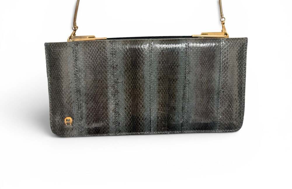 Vintage Etienne Aigner Snakeskin Print Convertible Clutch Crossbody Bag - Picture 3 of 11